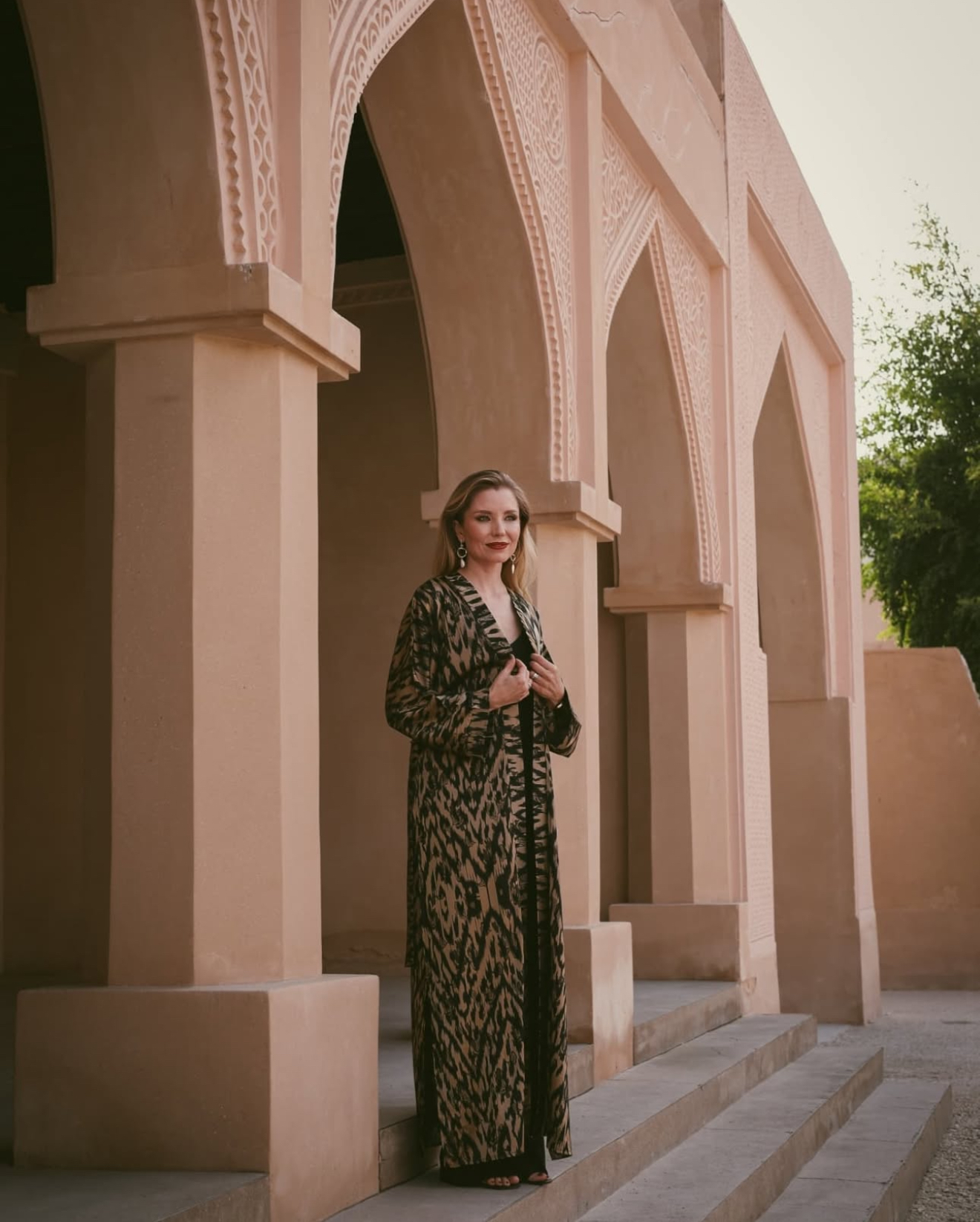 Portrait with traditional architecture